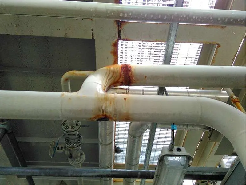 Corroded pipes in offshore oil facility