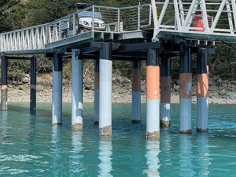 Pier pylons during corrosion protection work