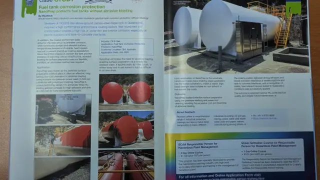 The NanoPrep fuel tank case study as printed across a two-page spread in the Journal of Surface Coatings Australia